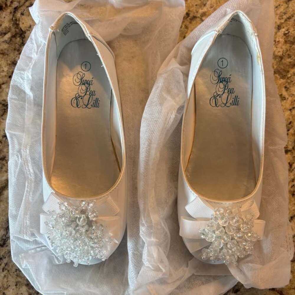 Swea Pea & Lilli Girls' White Crystal Bow Dress Flats